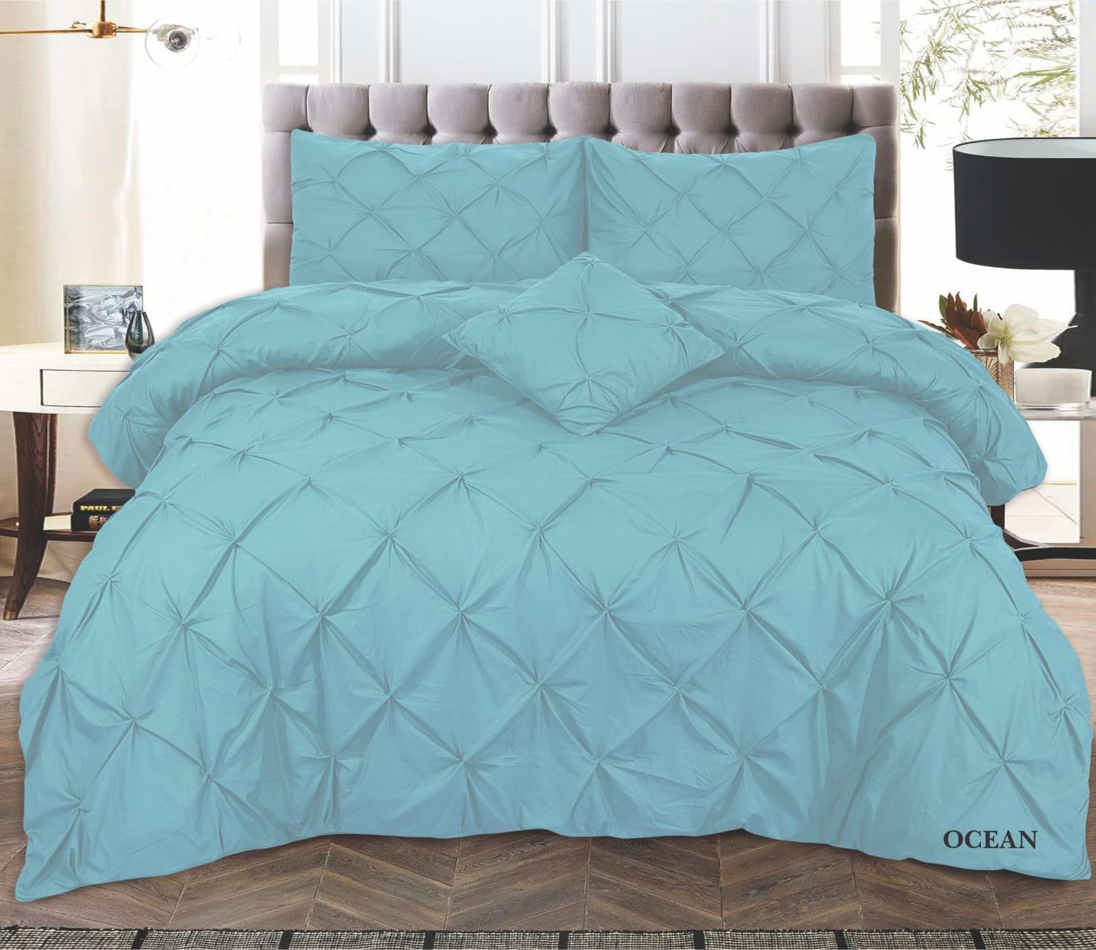 Northern Luxe Pintuck Duvet Cover with Pillowcases – Pinch Pleated Soft Bedding Set, Quilt Cover for Ultimate Comfort Top Notch Quality (Aqua Ocean, Super King - Duvet Cover Only)