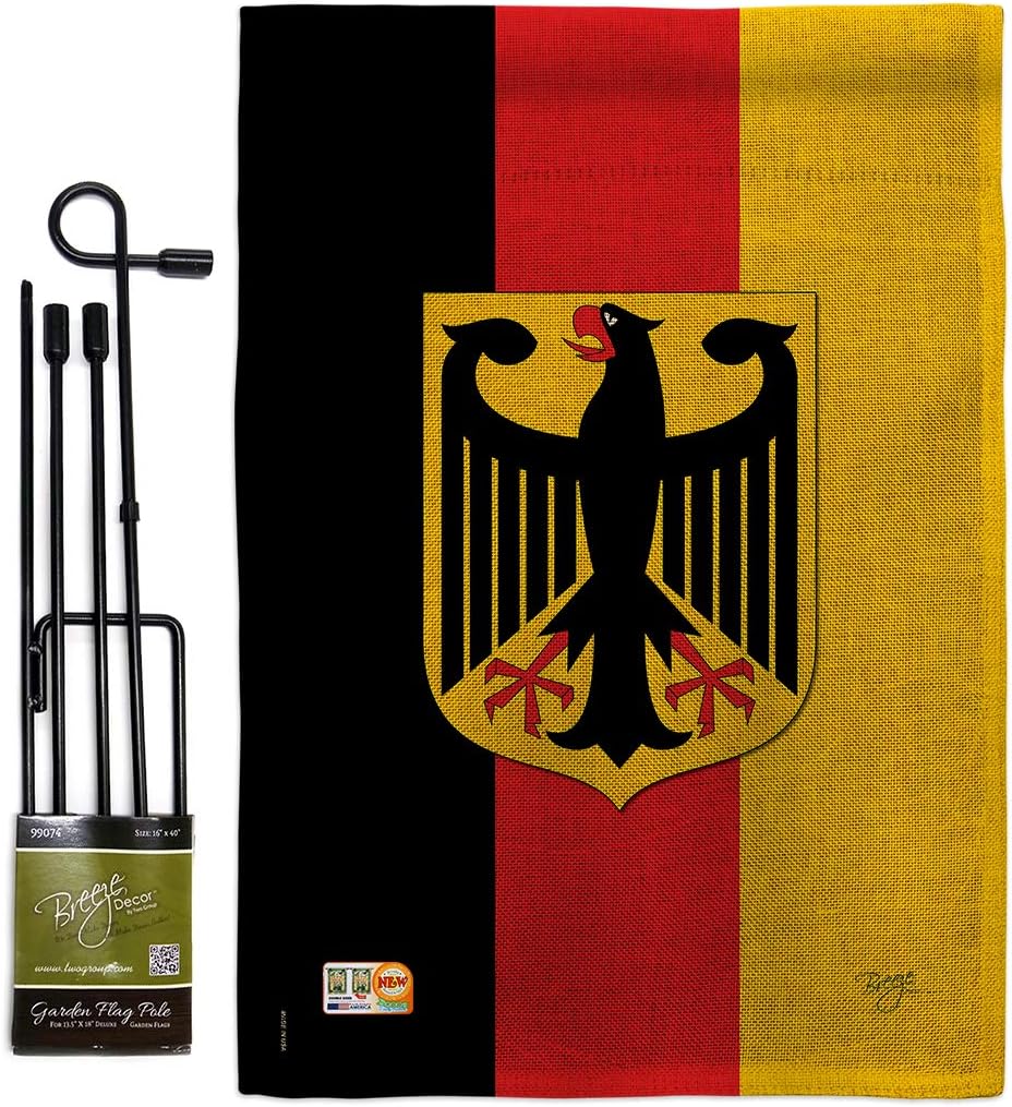 Germany Burlap Garden Flag Set with Stand Regional Nationality Nation International World Country Particular Area Small Decorative Gift Yard House Banner Double-Sided Made In USA 13 X 18.5