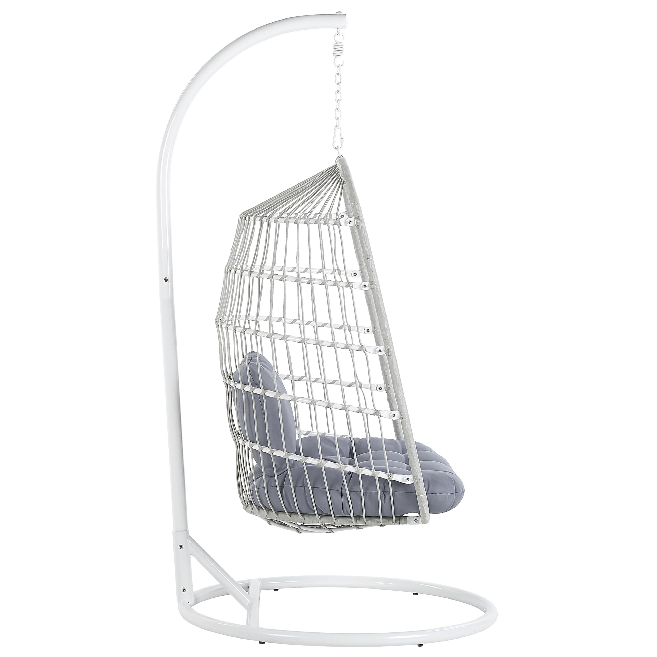 Fauteuil Suspendu avec Coussin et Support Blanc 102 cm en Métal et Rotin Très Confortable pour Extérieur au Style Boho Beliani