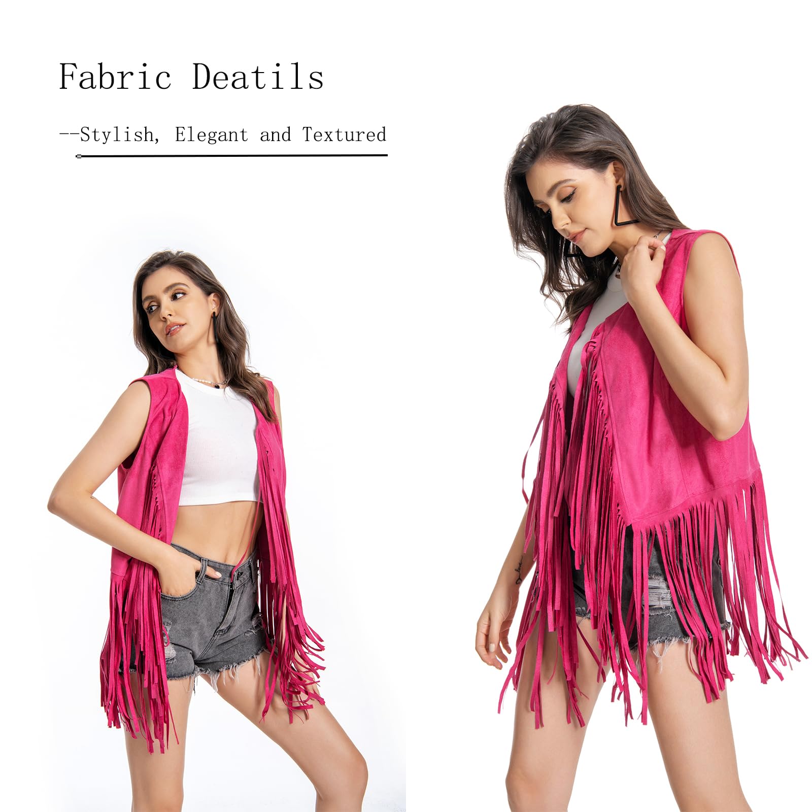 Acka fringe flower long vest サイズ2 WELLATENT Fringe Vest，Cowgirl Vest Tassel Sleeveless Hippie
