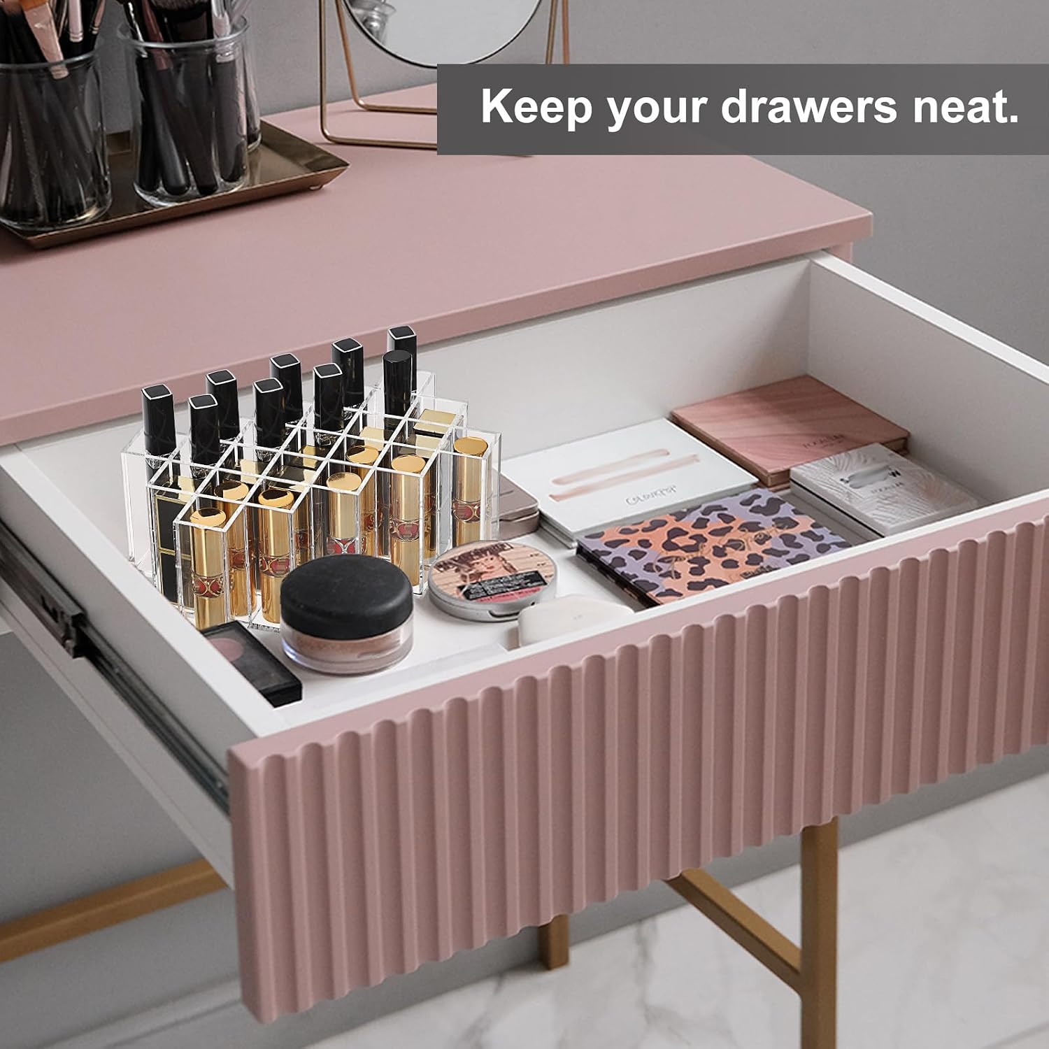 ELLDOO Rollerball Perfume Organizer, 23 Spaces Clear Acrylic Perfume Storage Holder Beauty Scent Holder, Stackable Makeup Lipgloss Lipstick Display Case Lip Gloss Storage Stand (5-Tier)