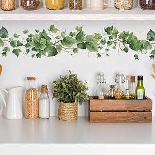 sacinora 4PCS Green Leafy Vine Wall Stickers - Removable Peel & Stick Vinyl Decals, Waterproof DIY Plants for Living Room Bedroom Kitchen Decor