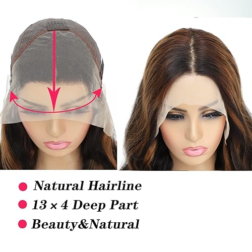 Miniatura 9 de Geoyern Peluca de cabello humano con encaje frontal marrón chocolate, pelucas de cabello humano ondulado de 13 x 1, peluca de cabello virgen de 180