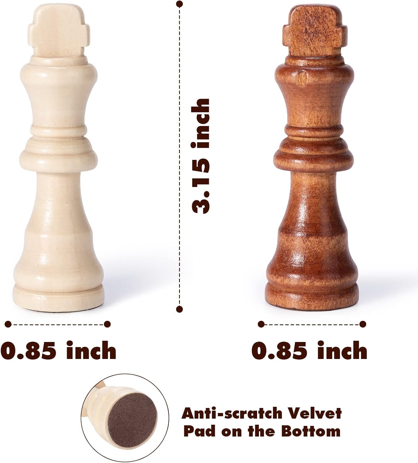 Wooden Chess Pieces Only, 32 Piece Tournament Staunton Wood Chessmen with 3.15 inches King, Chess Game Pawns for Chess Board Game, Replacement of Missing Pieces