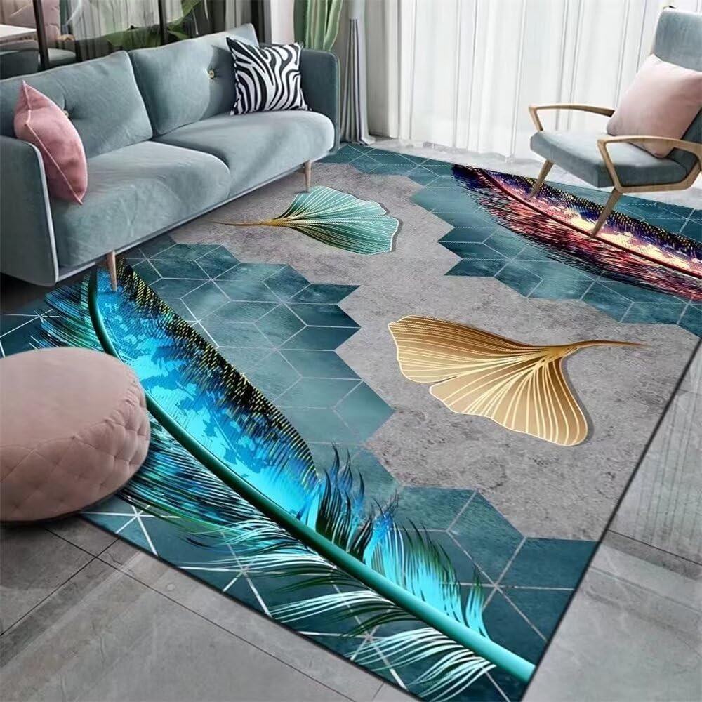 Tapis résistant à l'usure 80x120cm déco ginkgo bleu pour bureau et maison