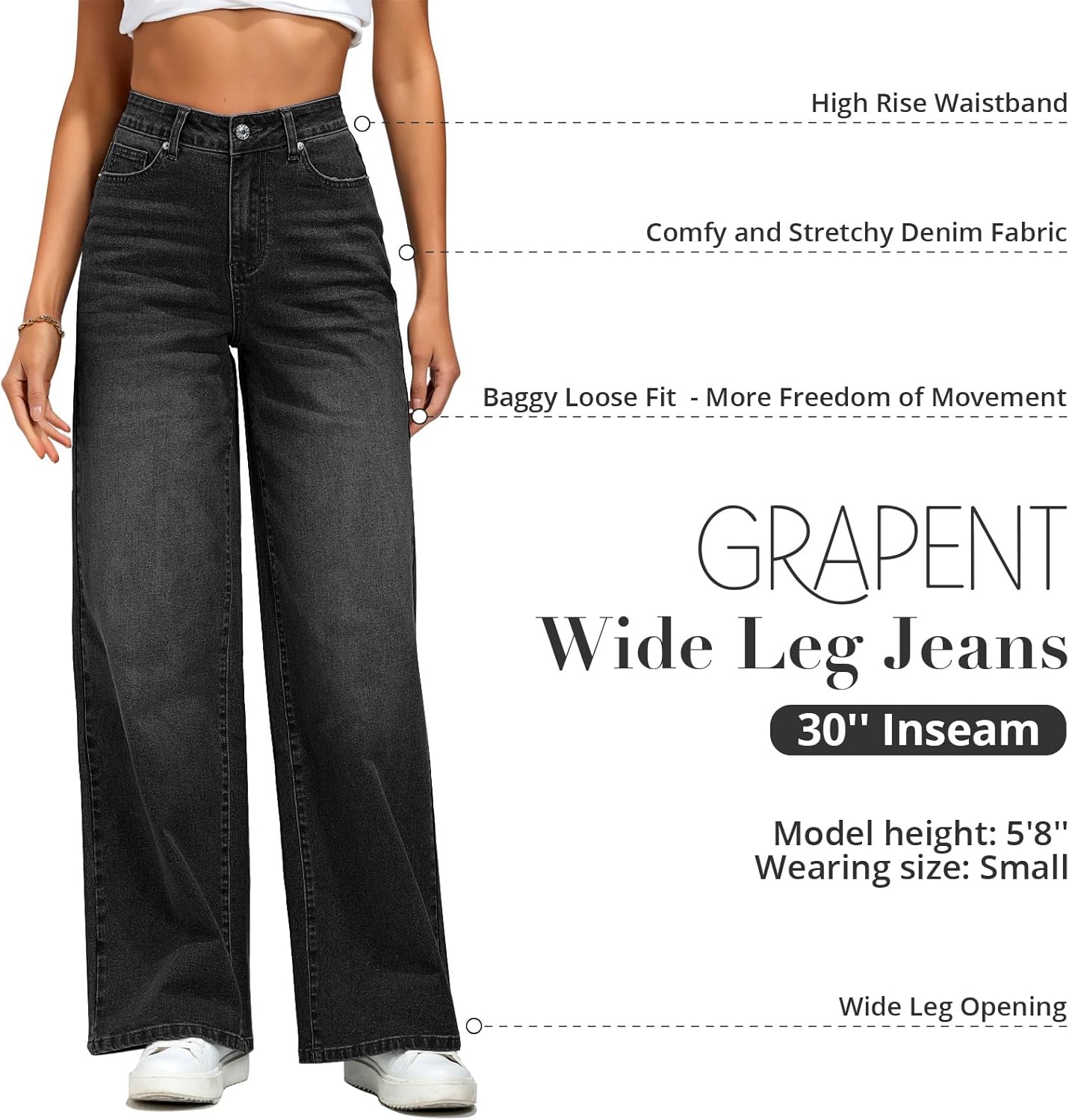 GRAPENT Wide Leg Jeans for Women Trendy High Waisted Stretchy Denim Pants 90s Baggy Jeans Trouser Jeans with Pockets - Image 4