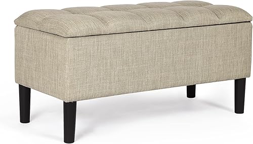 Homebeez Banco otomano de almacenamiento, taburete rectangular de lino (caqui claro) caqui claro-a,Beige Marrón,Azul,V-ámbar marrón