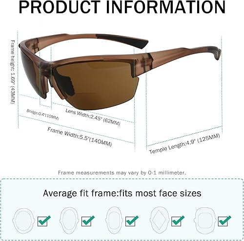 Miniatura 9 de Eyekepper TR90 Marco Bifocal Deportes Gafas de sol Béisbol Correr Pesca Conducción Golf Softbol Senderismo Lectores de sol, Marco negrobrazo rojo