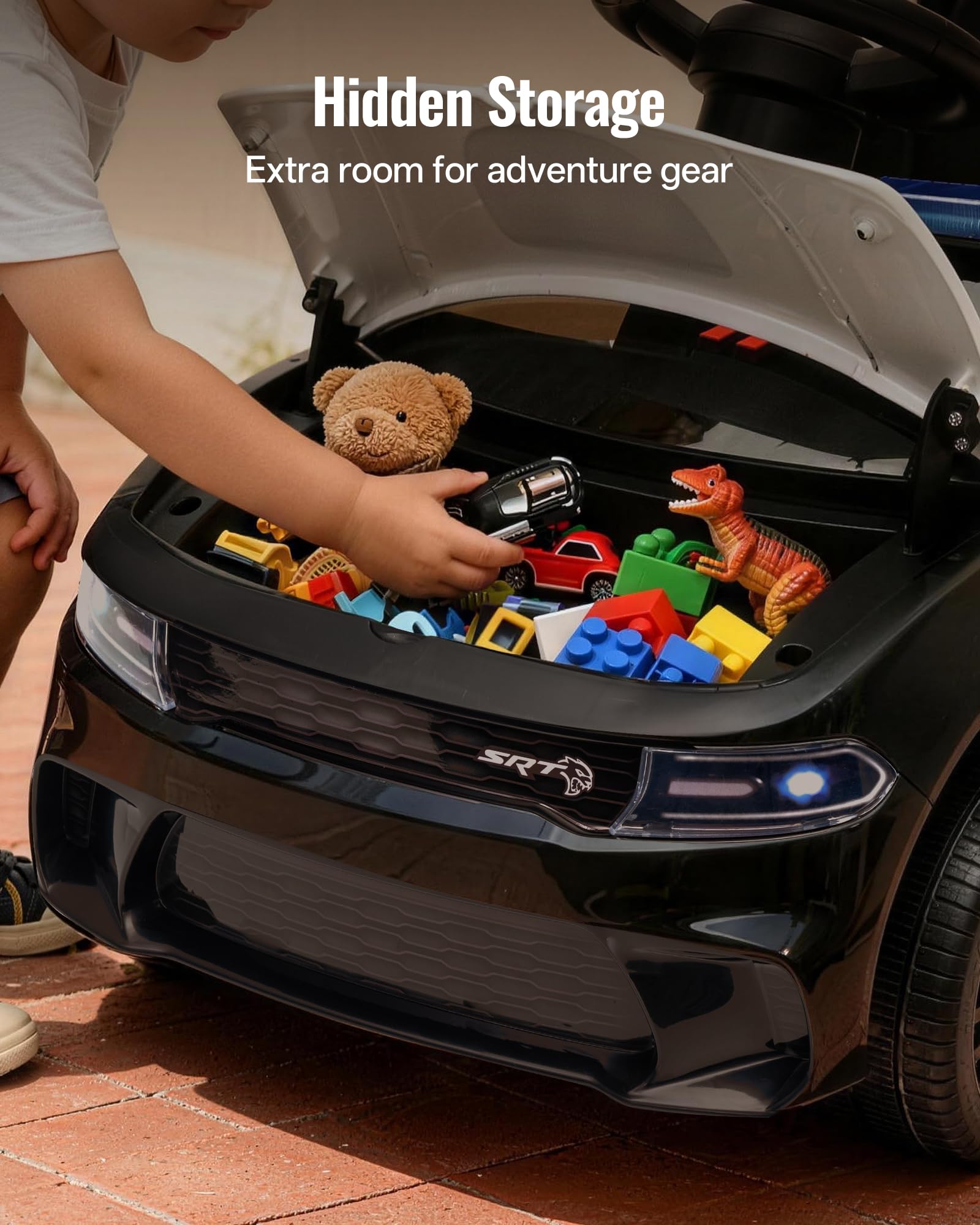 Outfunny Auto elettrica della polizia per bambini, 12 V, 2 posti, auto giocattolo per bambini dai 4 agli 8 anni con telecomando, Bluetooth, nero