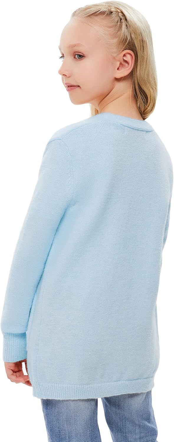 Amarmia Girl's Open Front Cardigan Long Sleeve Knit Sweaters Kids Solid Cute Casual Loose Outerwear Coats with Pockets - Image 4