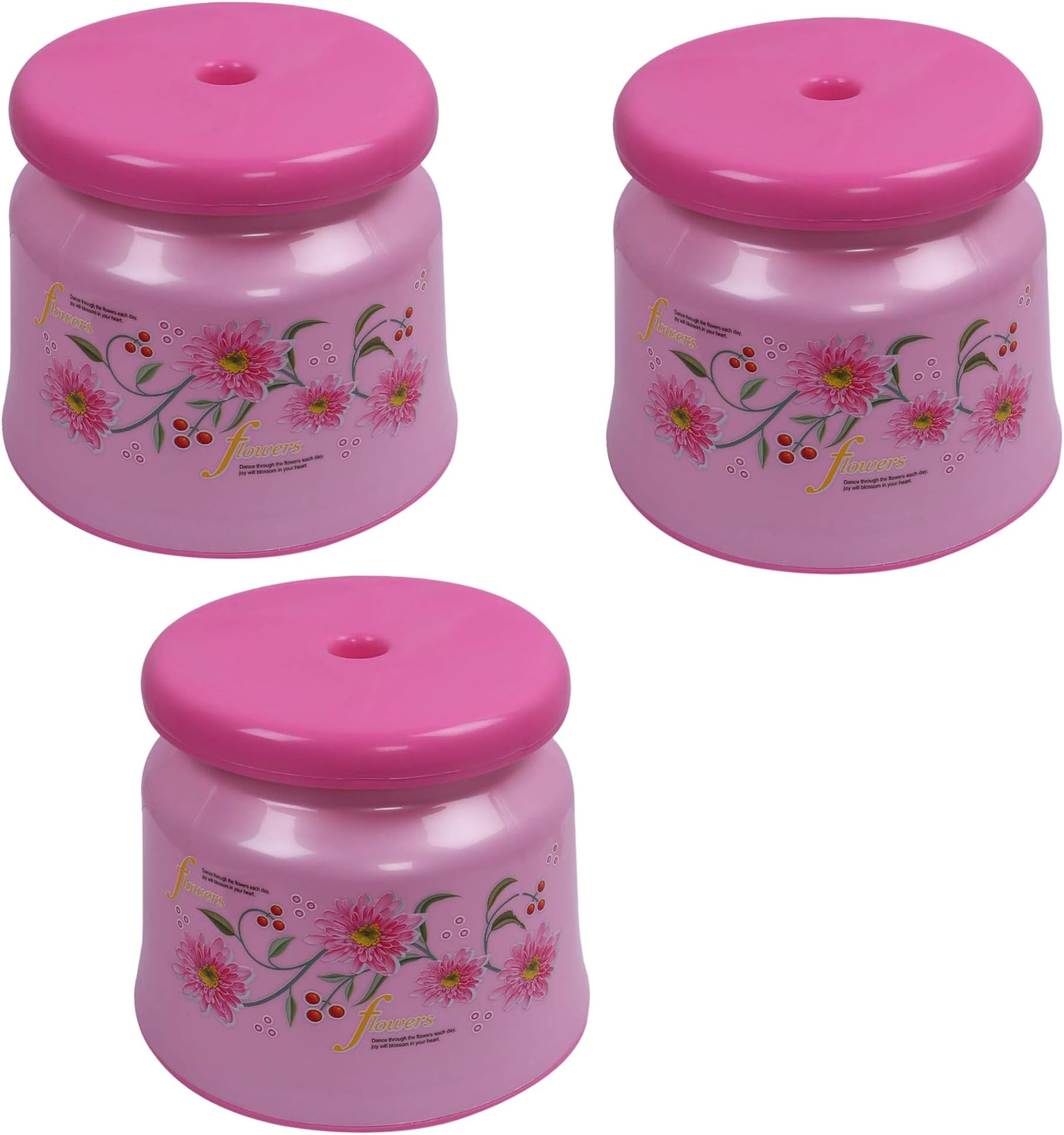 Kuber Industries Pack of 3 Bathroom Stool | Plastic Stool for Bathroom | Stool for Sitting | Anti -Slip with Strong Bearing | Patla for Toilet | Printed Design | Pink