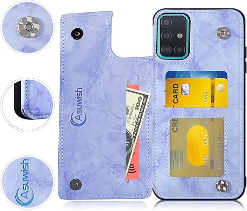 Miniatura 3 de Asuwish Funda de teléfono para Samsung Galaxy A51 4G con protector de pantalla de vidrio templado y cartera de mármol con tapa abatible, soporte