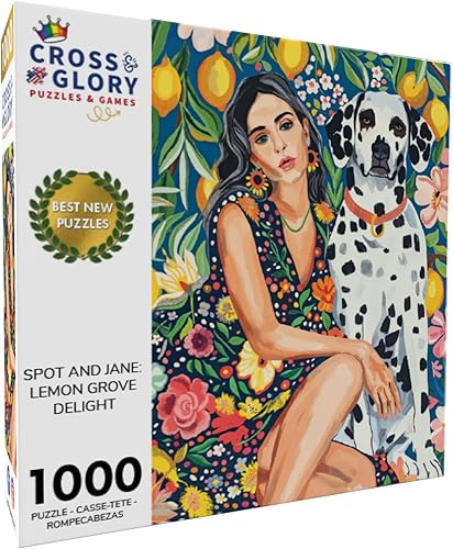 Miniatura 4 de Cross & Glory Puzzles Spot and Jane - Rompecabezas de 1000 piezas con obras de arte de mujer y perro, perfecto para amantes de los perros y