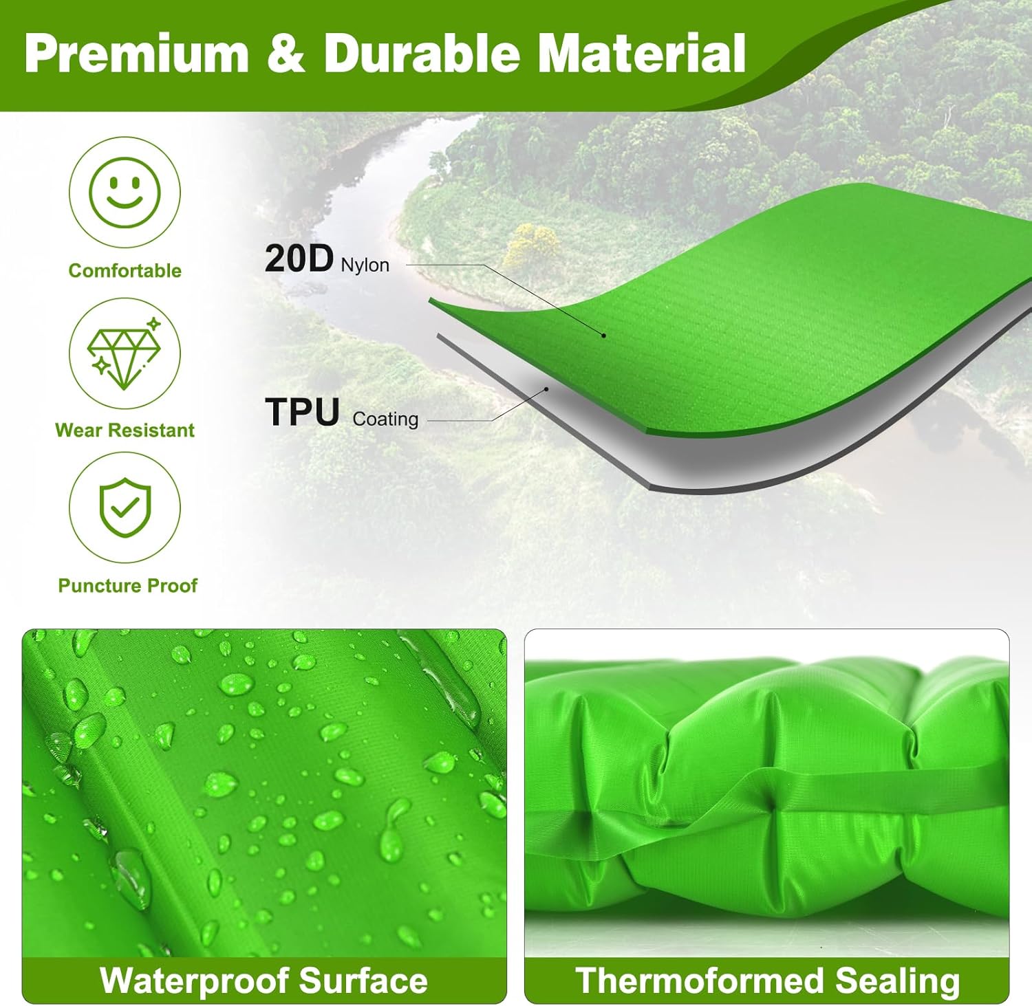 Goplus Inflatable Camping Sleeping Pad, 3 Inch Thick Camping Pad, Waterproof & Comfortable Sleeping Mat, Ultralight Air Mattress for Camping, Backpacking, Hiking
