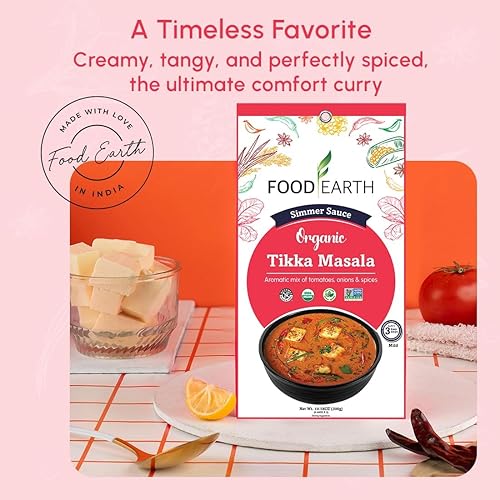 Miniatura 4 de Food Earth Salsa india a fuego lento - Tikka Masala - Orgánica, vegana, sin gluten, sin OMG - Salsa de cocina para microondas - 12 bolsas (5.29 oz