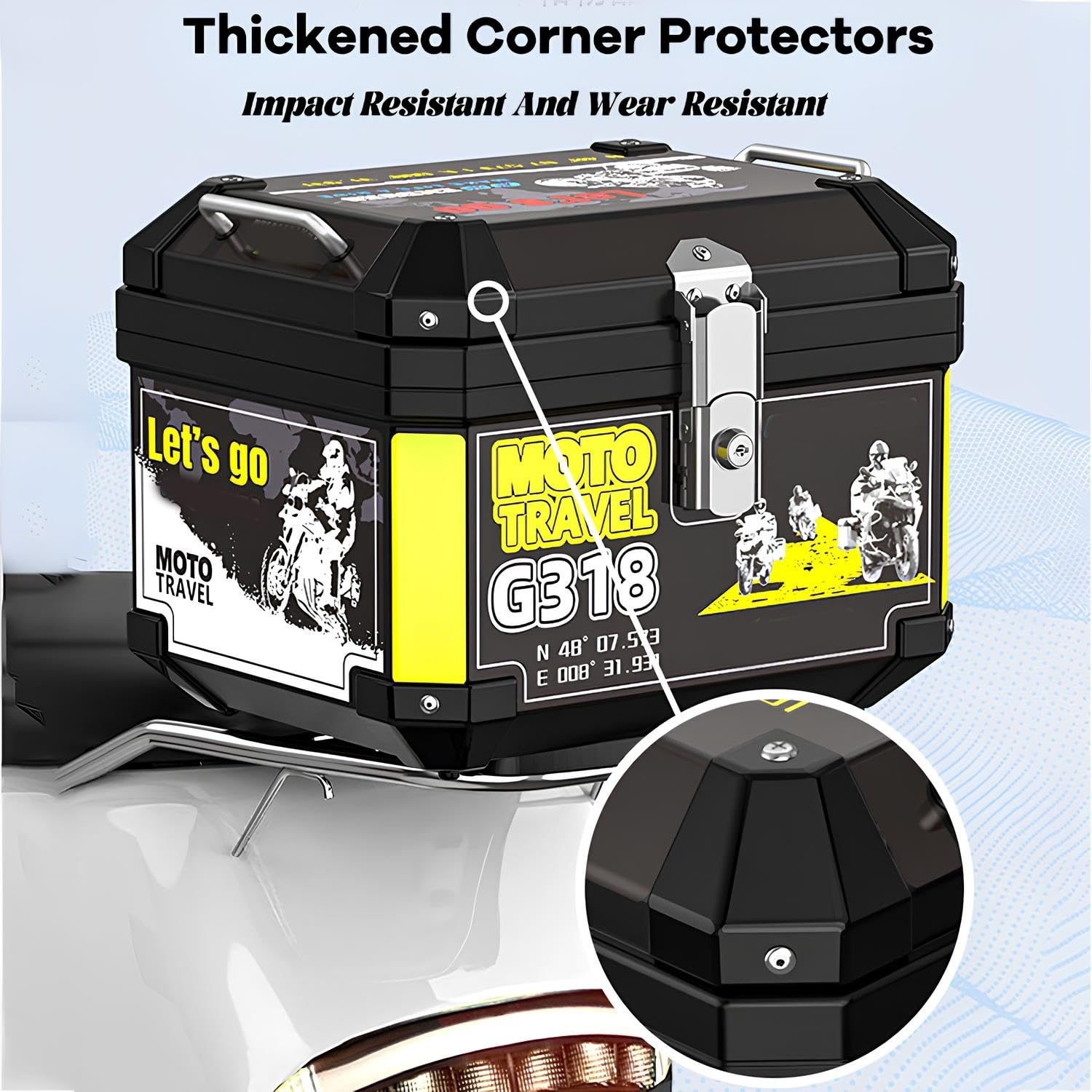 Top Case Moto 48L con Placa De Montaje Incluida, Maletero De Moto Rígido Impermeable, Espacio Suficiente para Casco Integral, Diseño para Desplazamiento Diario(48L B1)