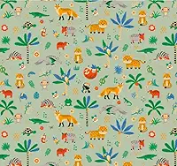 Tecido Tricoline Estampado Pantanal, 100% Algodão, Animais e Plantas, 150cm x 50cm Tecidos Caldeira (Fundo Verde)