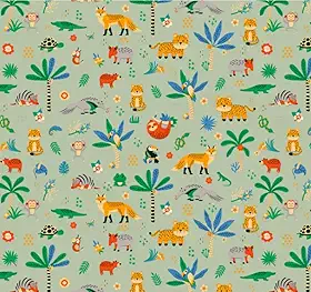 Tecido Tricoline Estampado Pantanal, 100% Algodão, Animais e Plantas, 150cm x 50cm Tecidos Caldeira (Fundo Verde)