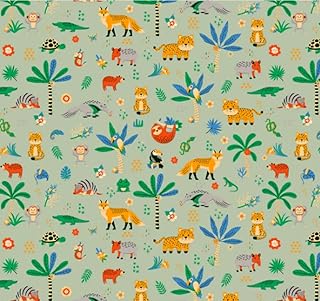 Tecido Tricoline Estampado Pantanal, 100% Algodão, Animais e Plantas, 150cm x 50cm Tecidos Caldeira (Fundo Verde)
