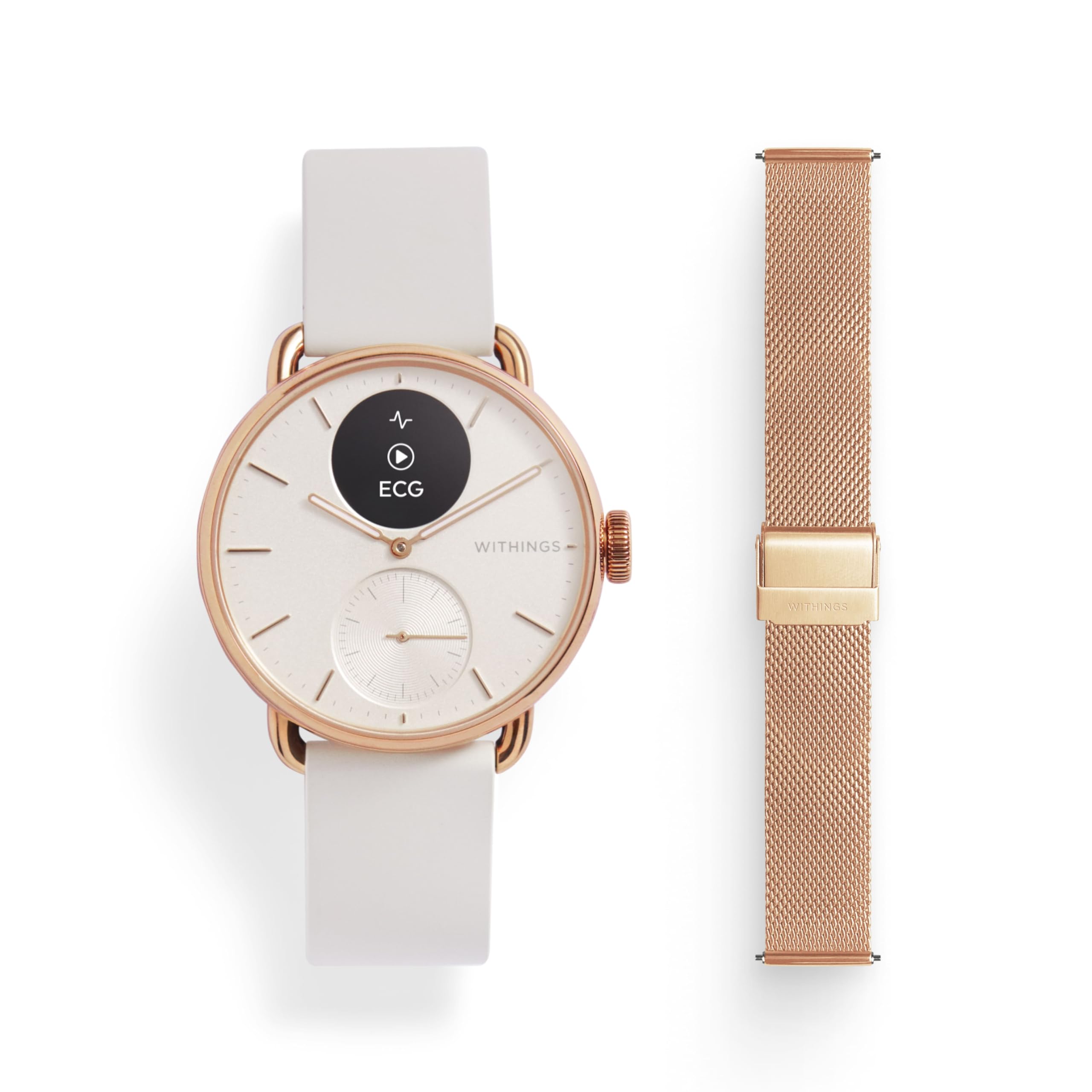 Withings BUNDLE ScanWatch 2 + Bracciale in metallo milanese – Smartwatch ibrido U&D dispositivo medico con ECG e SpO2, monitoraggio sonno, temperatura, salute cardiaca, ciclo, autonomia 35 giorni