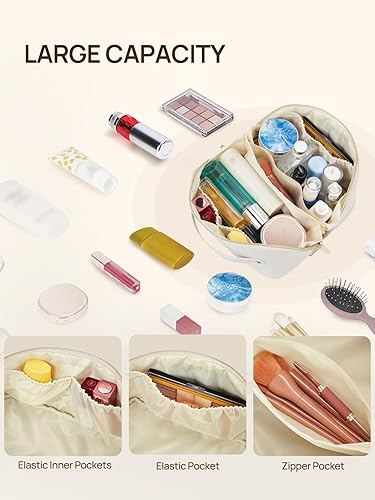 Miniatura 2 de Telena Bolsa de maquillaje de gran capacidad, bolsa de cosméticos portátil de piel sintética resistente al agua, bolsas organizadoras de maquillaje