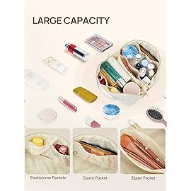 Telena Leather Make Up Bag Portable Travel Makeup Bag Waterproof Cosmetic Bags for Women Large Capacity With Handle and Divider Open Flat