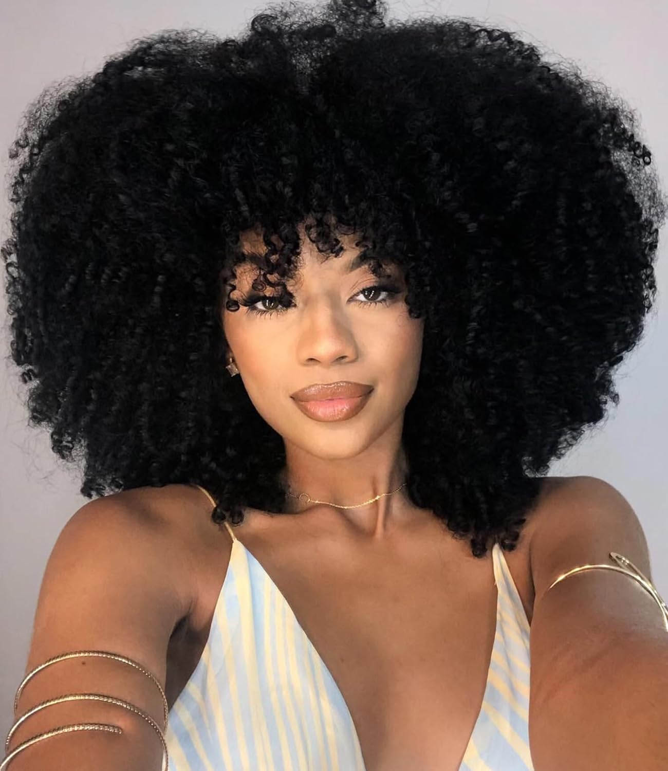 Curly Wigs for Black Women 16 Inch Glueless Wig with Bangs Synthetic Afro Wig for Black Women Long Kinky Curly Wigs for Daily Party