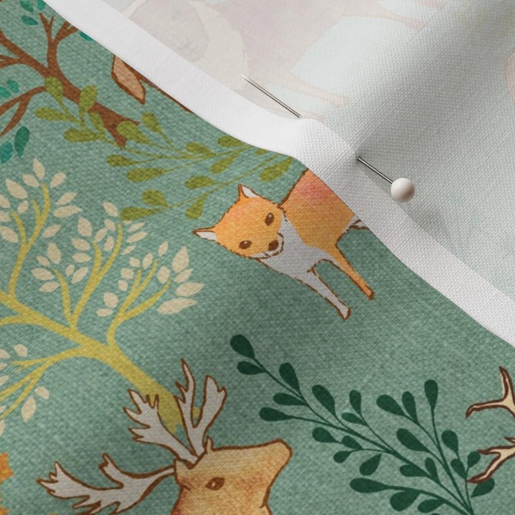 Spoonflower Fabric - Wild Forest Squirrels Pine Maple Cranes Wildlife Foxes Printed on Petal Signature Cotton Fabric by The Yard - Sewing Quilting Apparel Crafts Decor