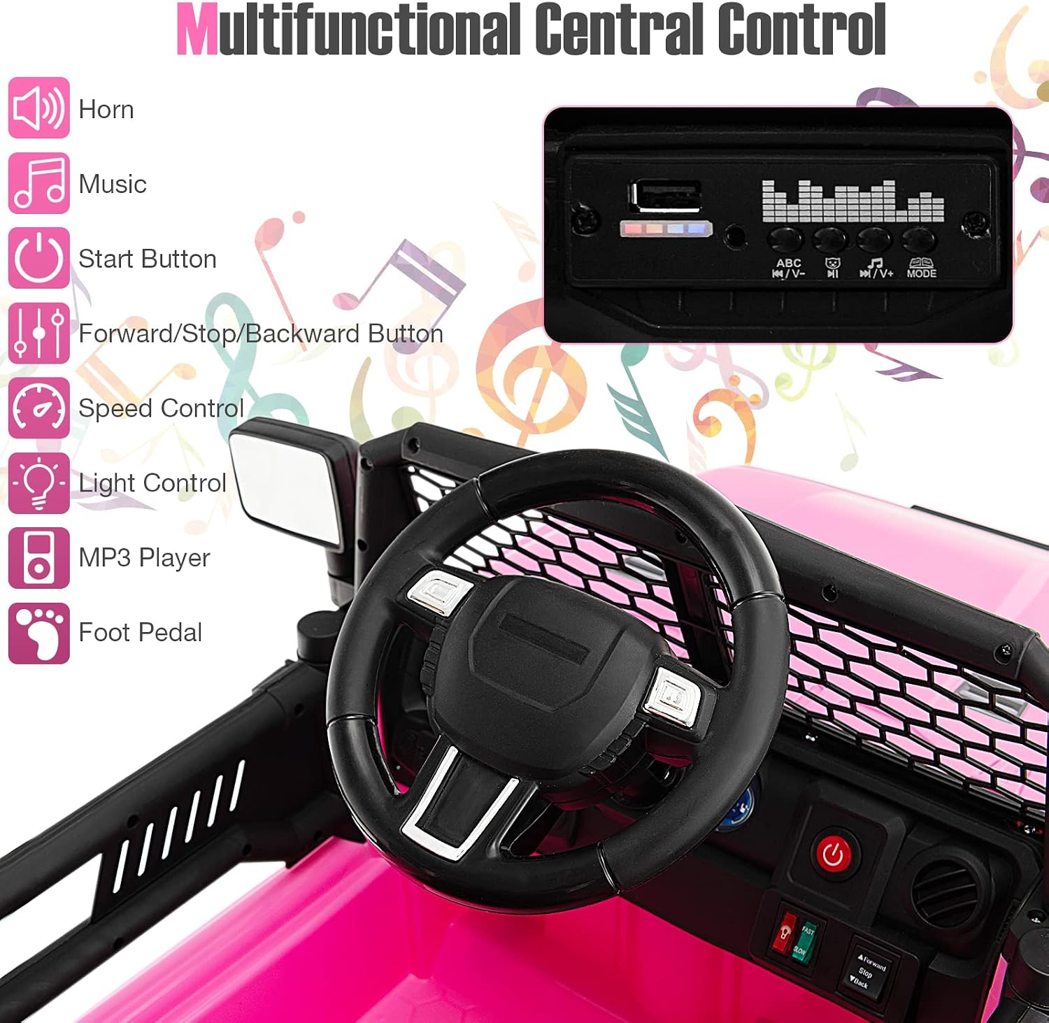 HONEY JOY Pink Ride On Truck, 12V Battery Powered Vehicle Ride On Car with Remote Control, Spring Suspension, Headlights, Music, Mesh Windshield, Electric Cars for Kids, Gift for Girls 3+ (Pink)