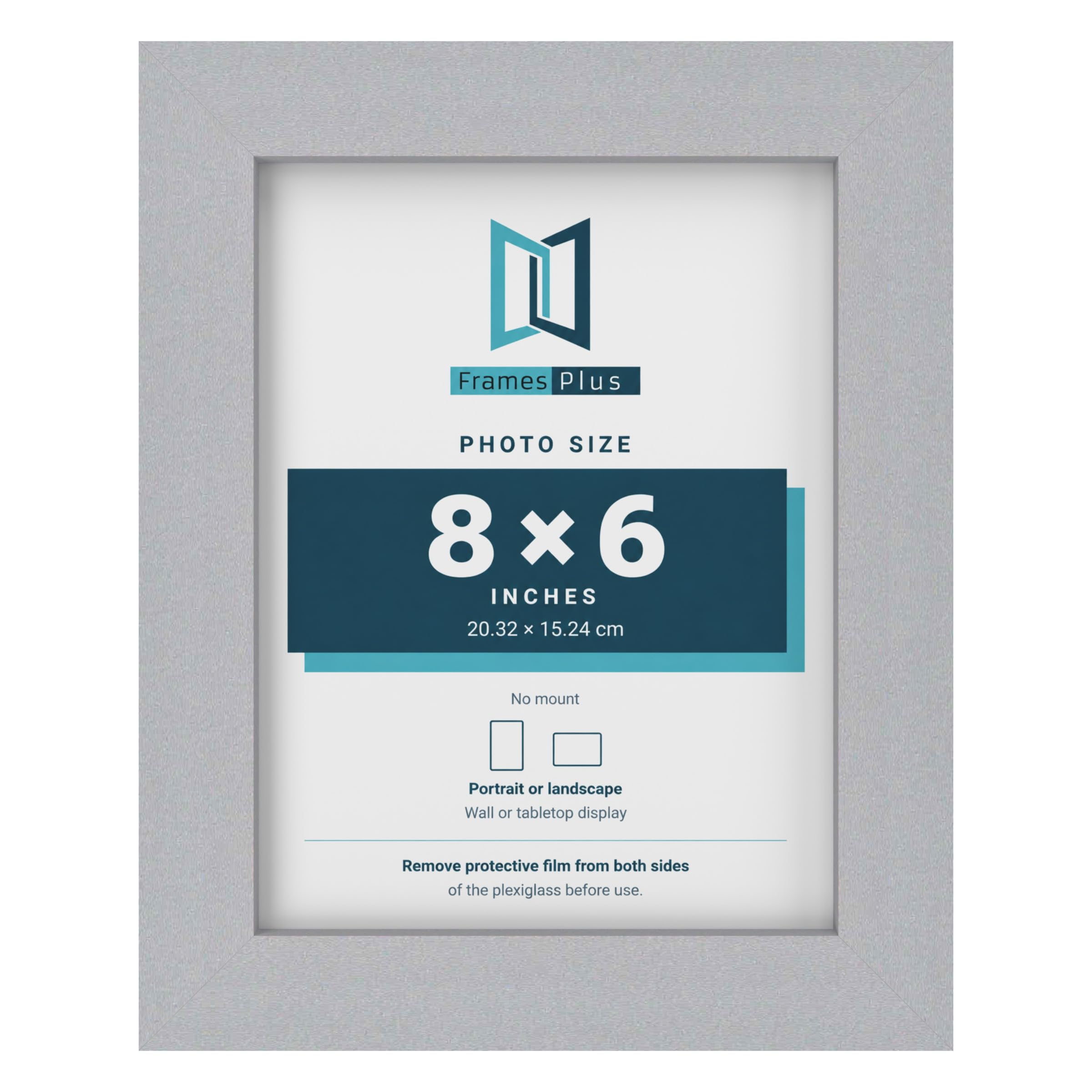 FramesPlus 8x6 Inch Photo Frame, Silver, Modern Picture Frame with Stand
