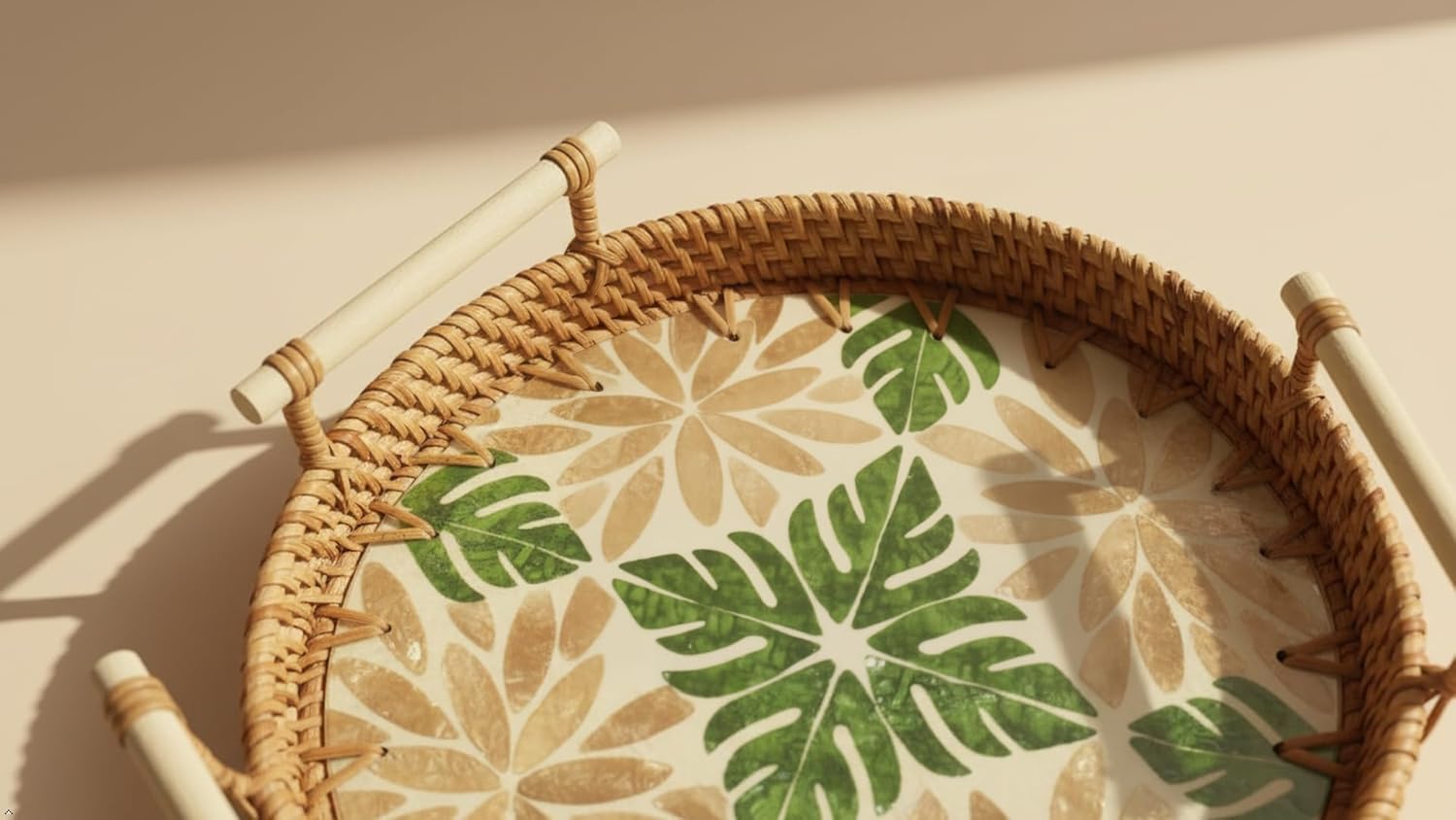 Set of 3 Handwoven Rattan Serving Trays, Handmade Wicker Decorative Trays, Boho Storage Trays for Coffee Table, Bathroom Vanity, Bedroom Dresser, Organizer for Perfume, Jewelry, Snacks & Home Decor