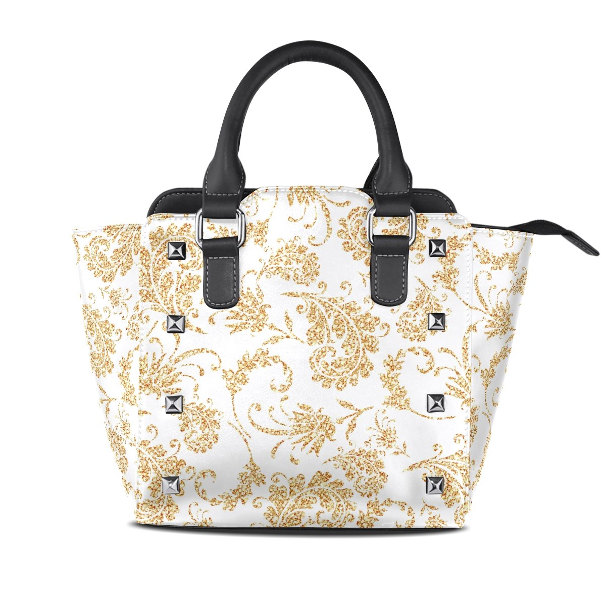 DEYYA Womens Golden Flowers Handbag Top-Handle Shoulder Tote Bags Printing PU Leather Large for Wo One Size Multicolor
