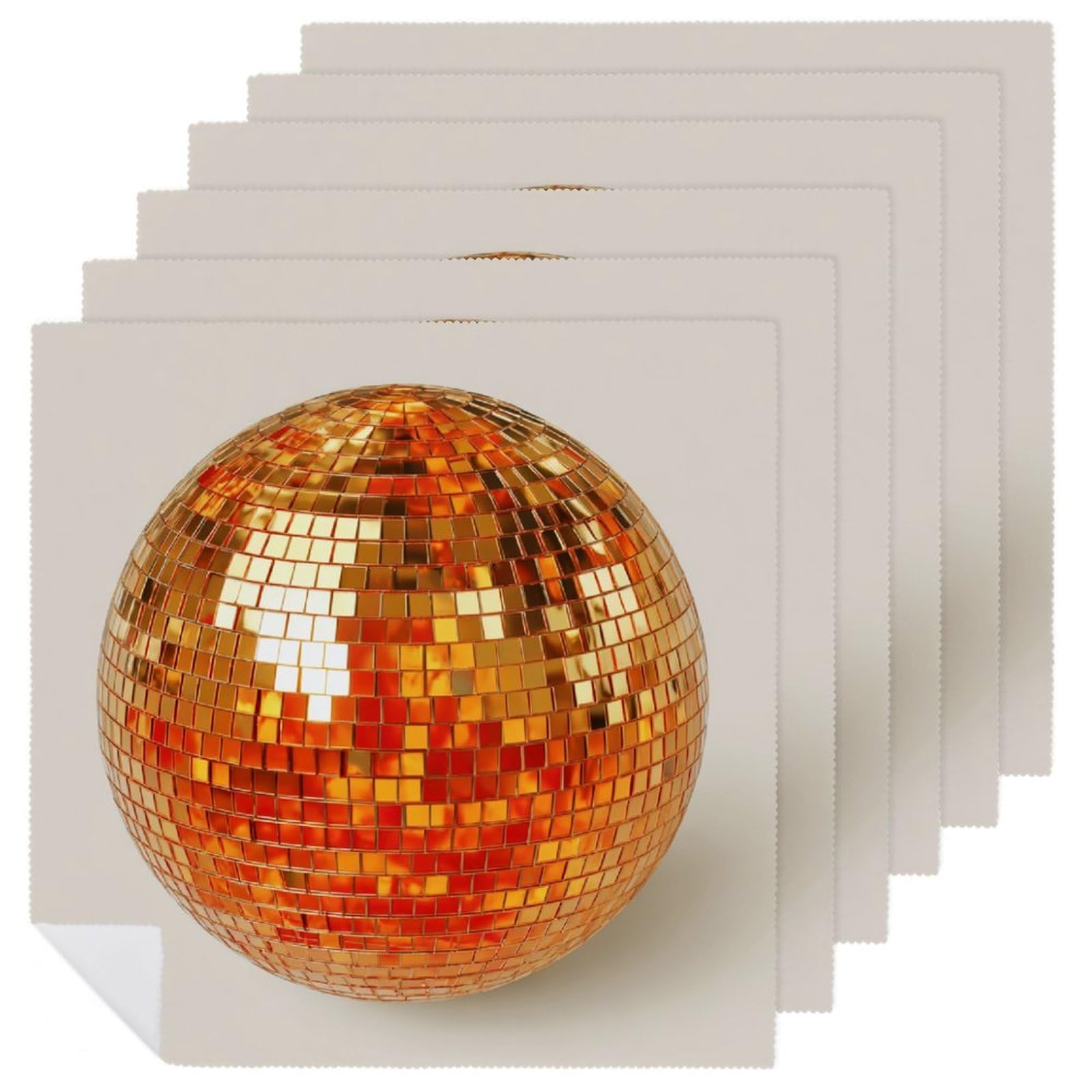 Orange Mirror Ball with Golden Reflections Cloth Napkins Set of 6, Square Premium Reusable Washable Polyester Table Linen Napkin for Dinner Party