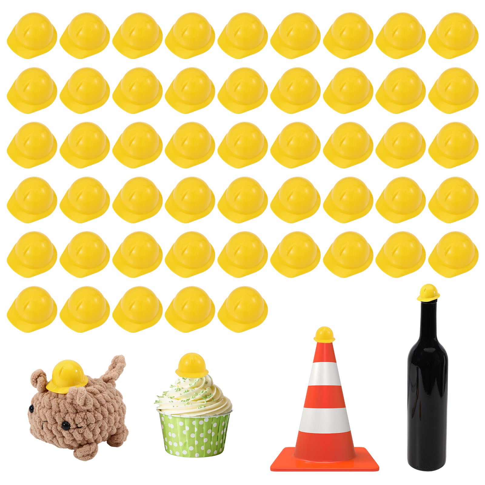 beinkmake 50Pcs Mini Construction Hat Miniature Hard Hat for Crafts Plastic Bottle Topper for Party Decor Yellow 1.61 x 1.46 x 0.83inch