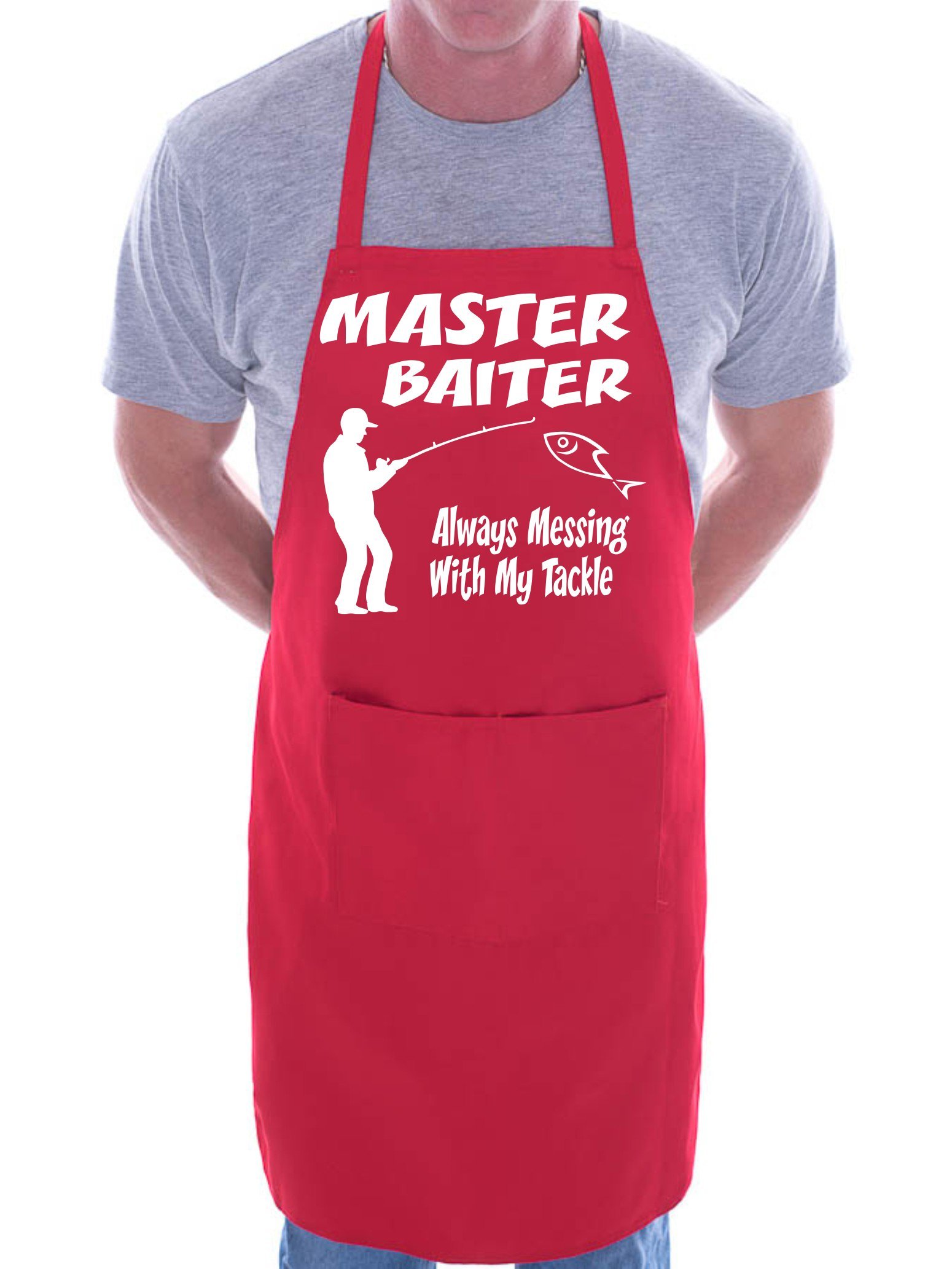 Print4U Master Baiter Fishing BBQ Cooking Funny Novelty Apron Red