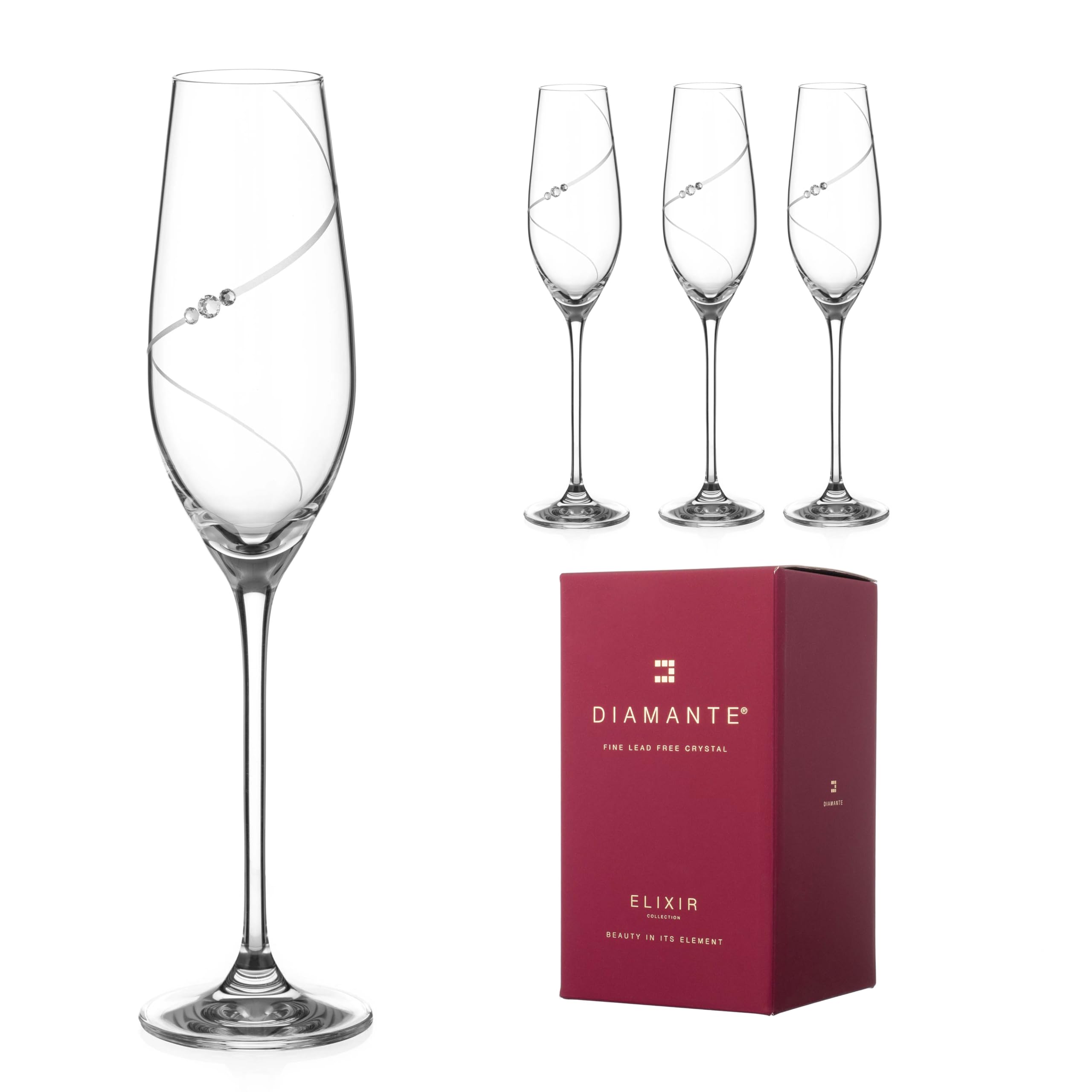 DIAMANTE Set of 4 Champagne Flutes Prosecco Glasses- ‘Silhouette’ Hand Cut Design with Swarovski Crystals - Image 2