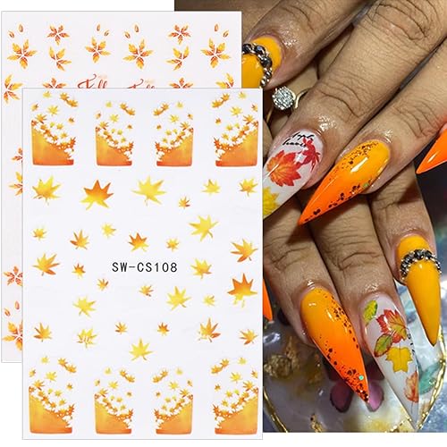 Miniatura 2 de Calcomanías de arte de uñas de otoño, hojas de arce 3D, calcomanías de uñas de día de pavo, hojas de otoño amarillas, calcomanías autoadhesivas para