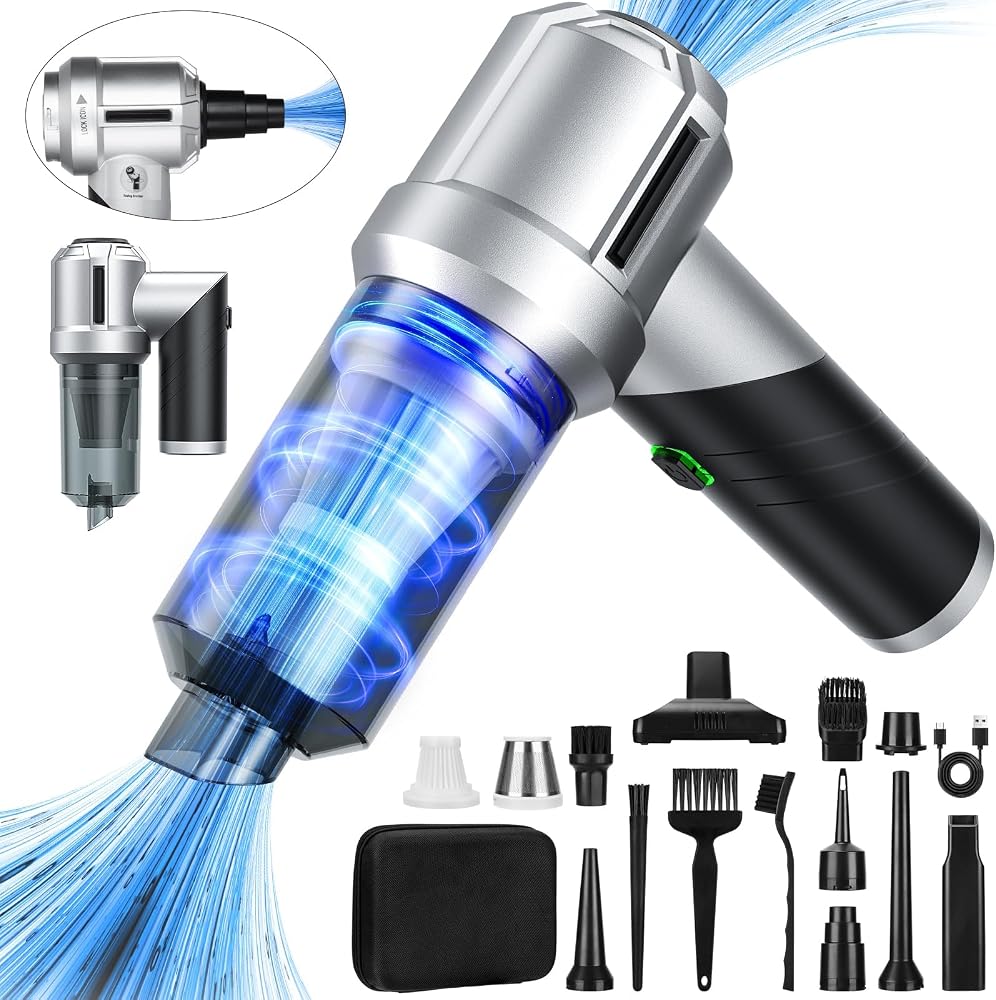 Handheld Car Vacuum Portable Cordless with 18000PA Super Suction, 4 in 1 Portable Air Blower/Car Vacuum 90°Foldable Rechargeable Brushless Motor, Gifts for Men for Home, PC