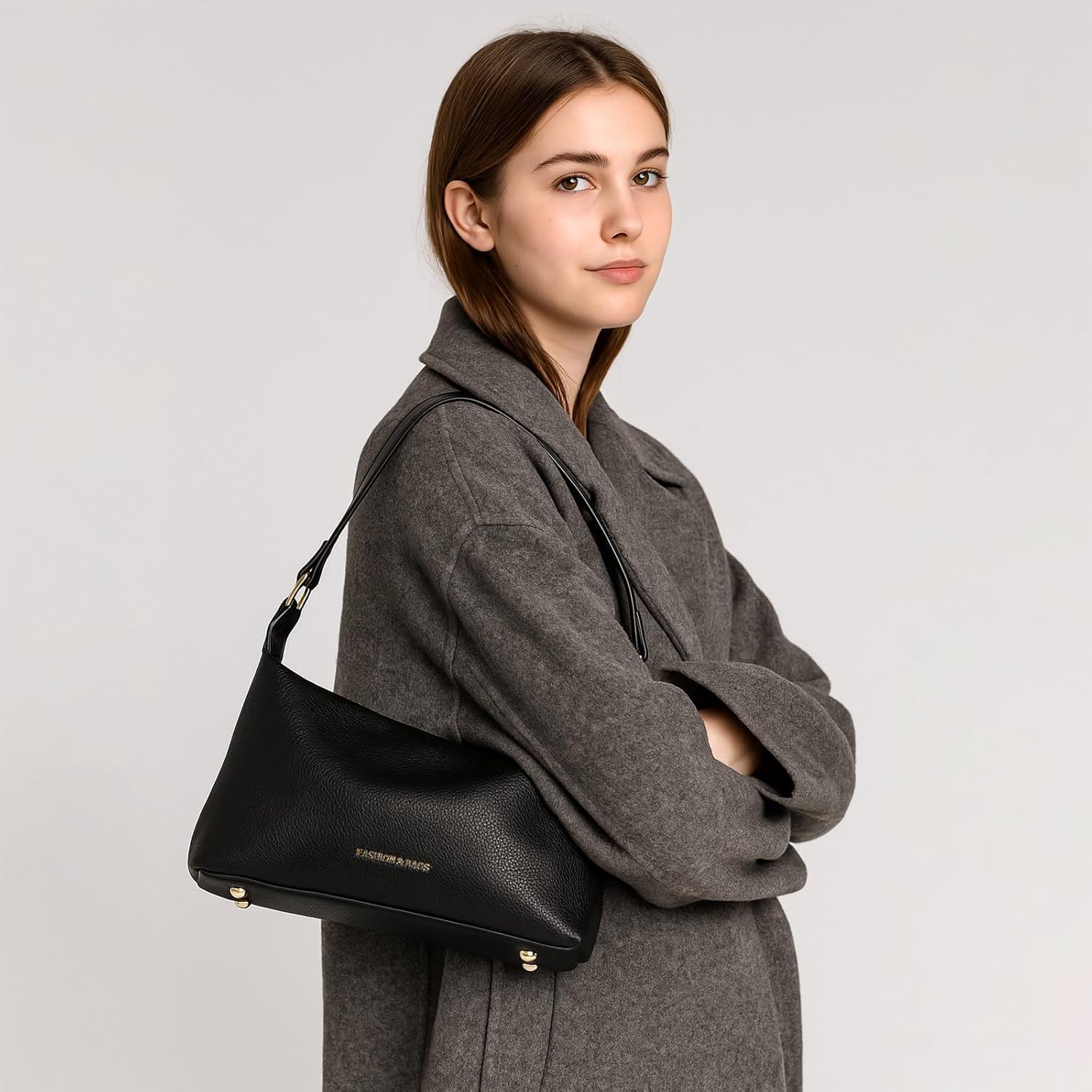 Eiyye Black Hobo Bag for Women Soft PU Leather Underarm Shoulder Bag with Zipper Small Crescent Purse with Adjustable Strap Lightweight Everyday Handbag