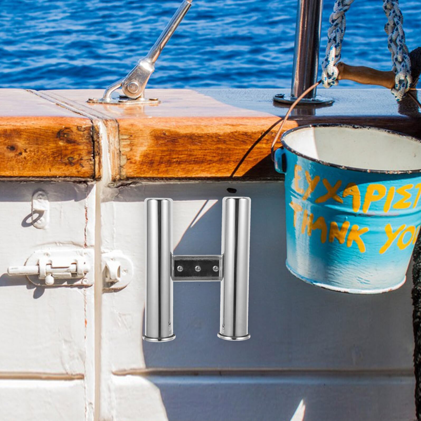 Mipcase Supporto per Canne da Pesca da Muro in Acciaio Inossidabile Doppio per Barca da Pesca Resistente Atmosfera Estiva