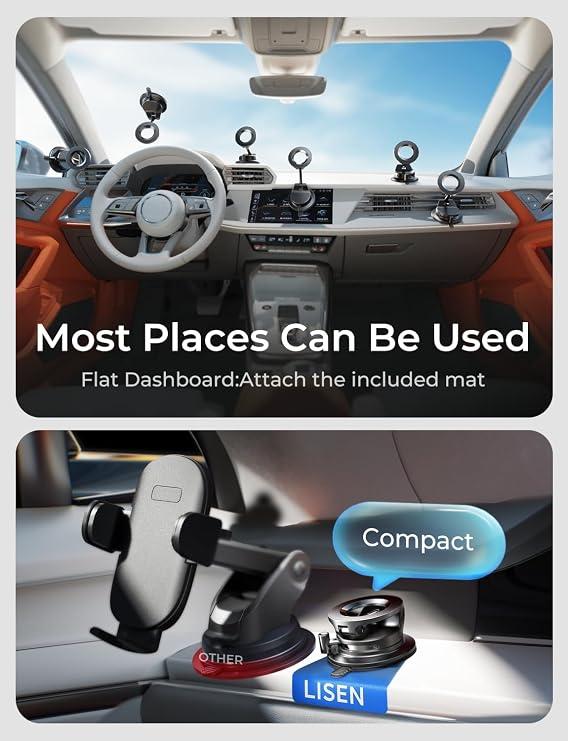 LISEN for Magsafe Car Mount, Magnetic Phone Holder for Car, Strong Suction | Car Accessories for Women Men Jeep BMW, Vacuum Suction Phone Holder Gifts Kits, for iPhone 17 Pro Max 16 15 14 13 12