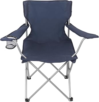 Four-Legged Folding Camping Chair with Cup Holder, Dark Blue.