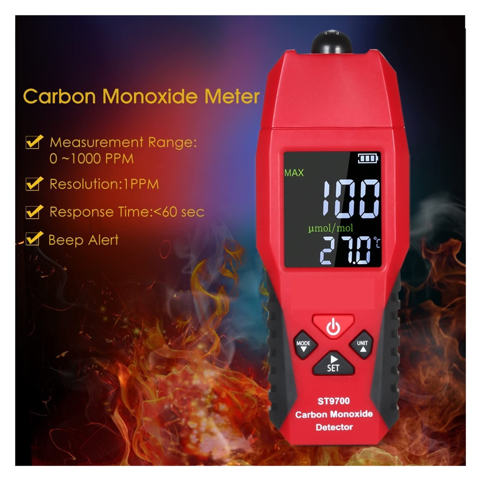 Medidor de monóxido de carbono de mano con pantalla digital CO Gas Air Quality Monitor Monitor Detector Gaugh,Lecturas Precisas