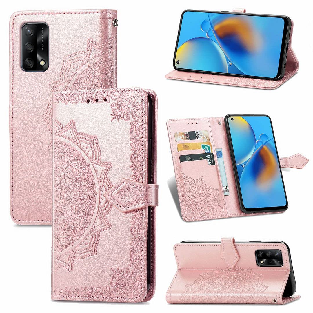 Custodia Libro Oppo A74 4G ALAMO Cover Ultra Silicone Per Oppo A74 (4G Version), Custodia Fibra Bumper Antiurto - Nero Custodia Portafoglio Mandala Pelle PU Oro Rosa ALAMO