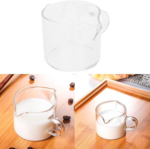 Miniatura 2 de BORDSTRACT Taza de leche de doble boquilla, taza de café de medición de vidrio pequeña de 3.4 fl oz, resistente al calor, taza de onzas expreso,
