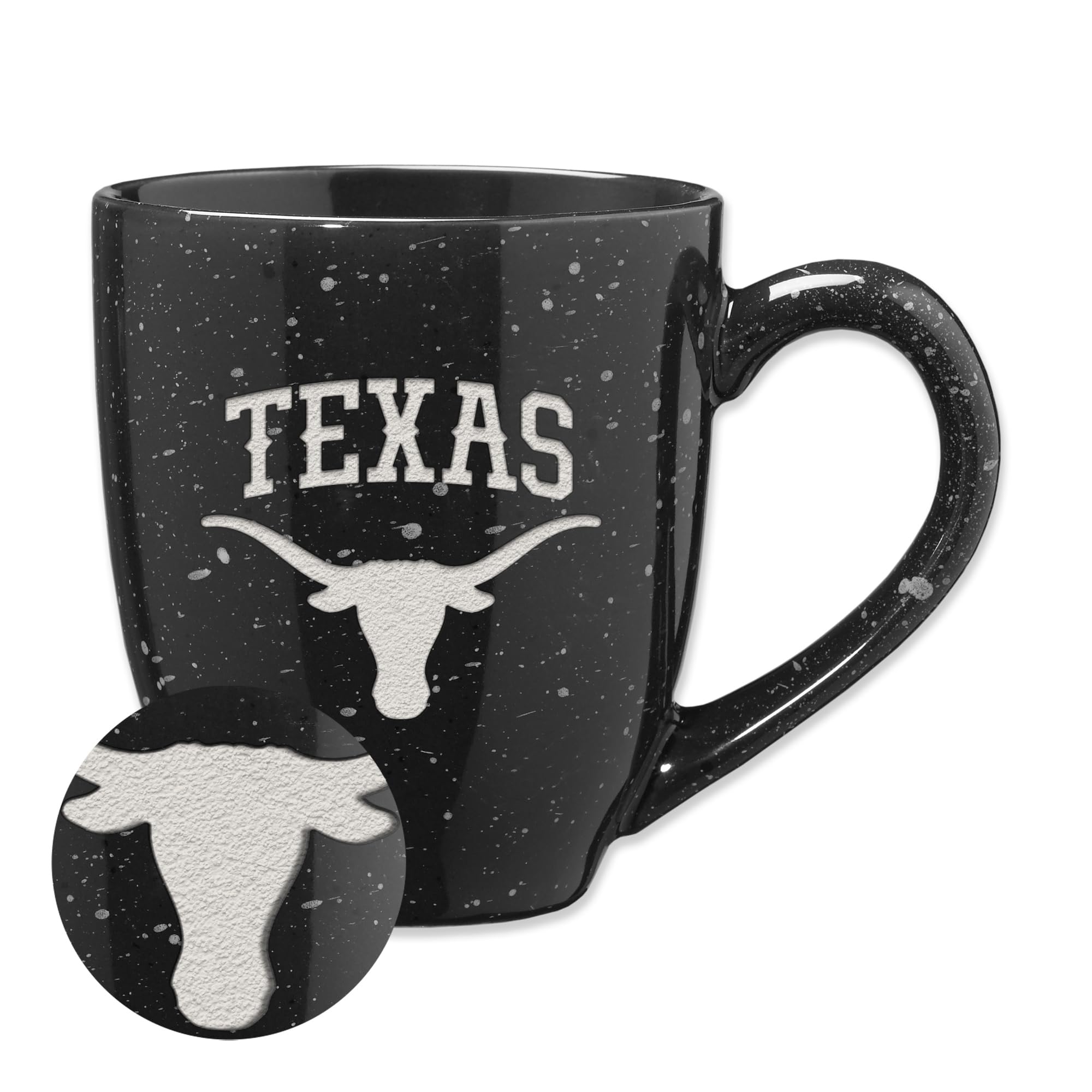Tasse Texas Longhorns en céramique mouchetée : logo gravé inusable