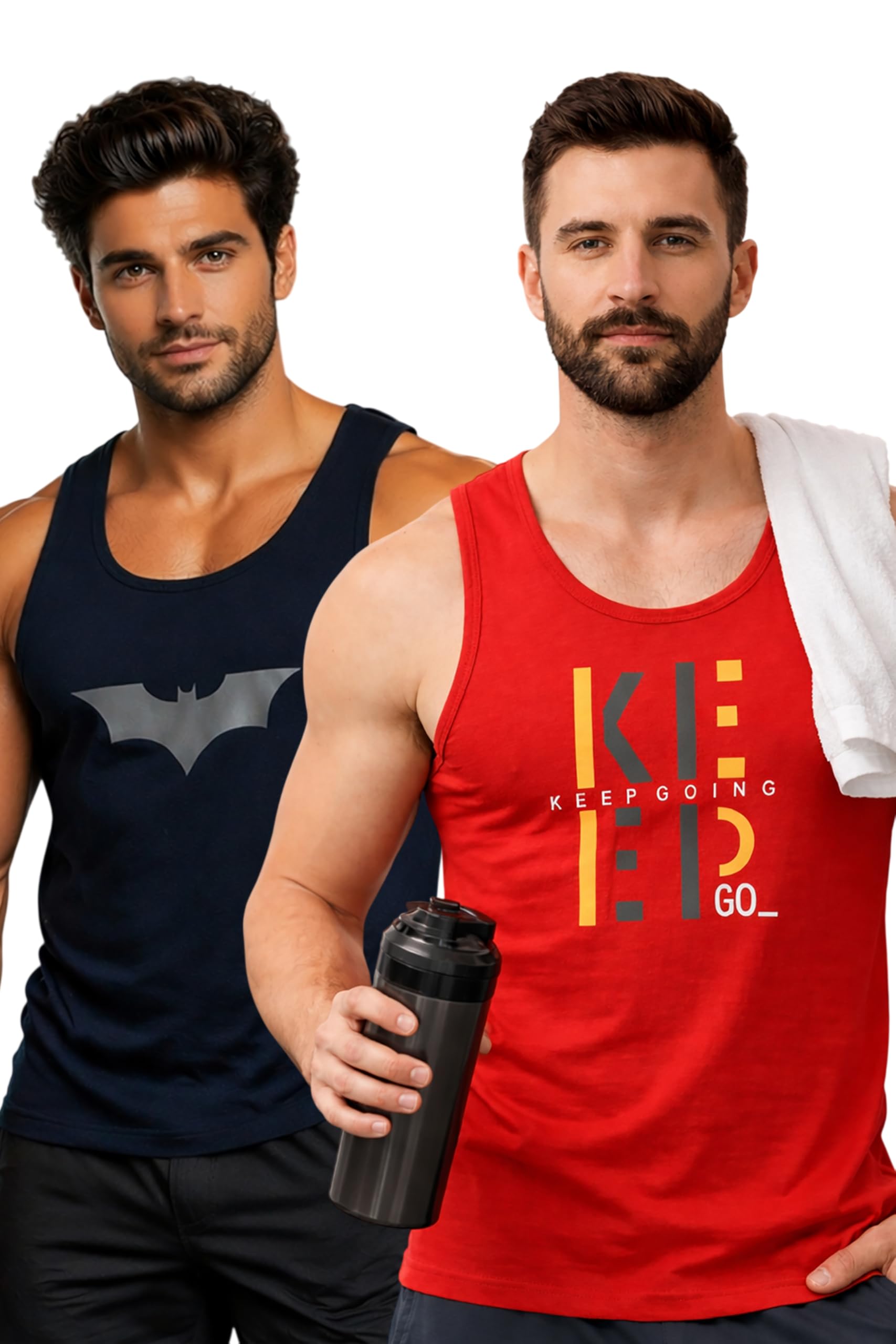 Polyester Letter Printed Vest for Men - Pack of 2 - Red & Navy Blue | Round Neck | Sleeveless | Regular Fit | Summer & Gym Wear Tank Top for Men-image-23