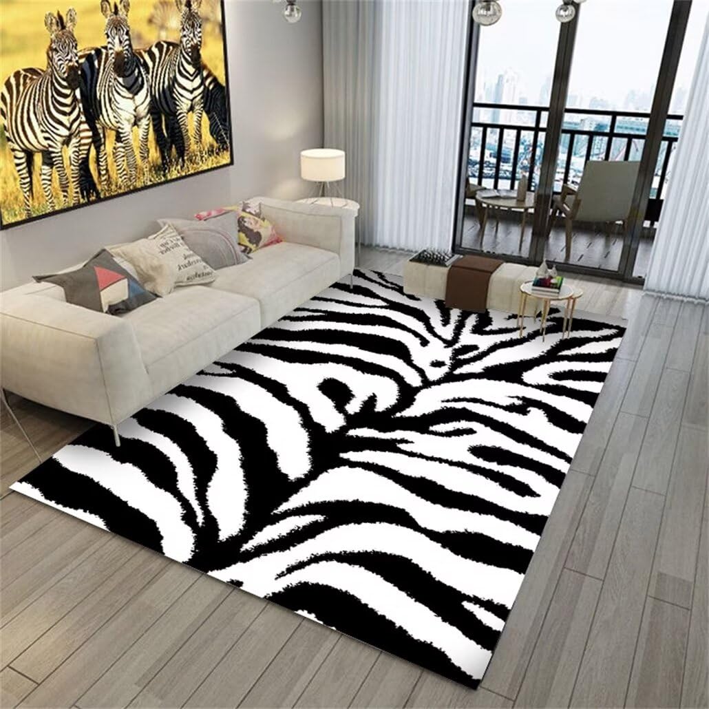 Tapis chambre de bébé style zèbre noir et blanc grand format 250x300