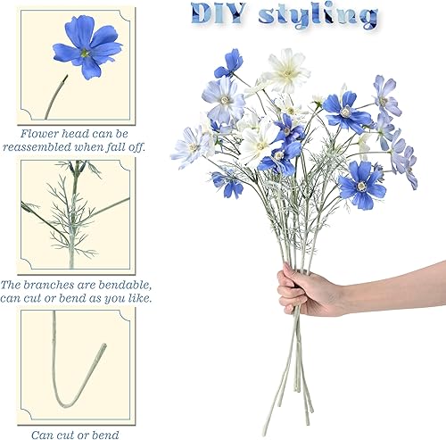Miniatura 2 de Flores azules artificiales para decoración, flores cosmos, flores artificiales de seda de Coreopsis de tallo largo, centros de mesa, arreglos