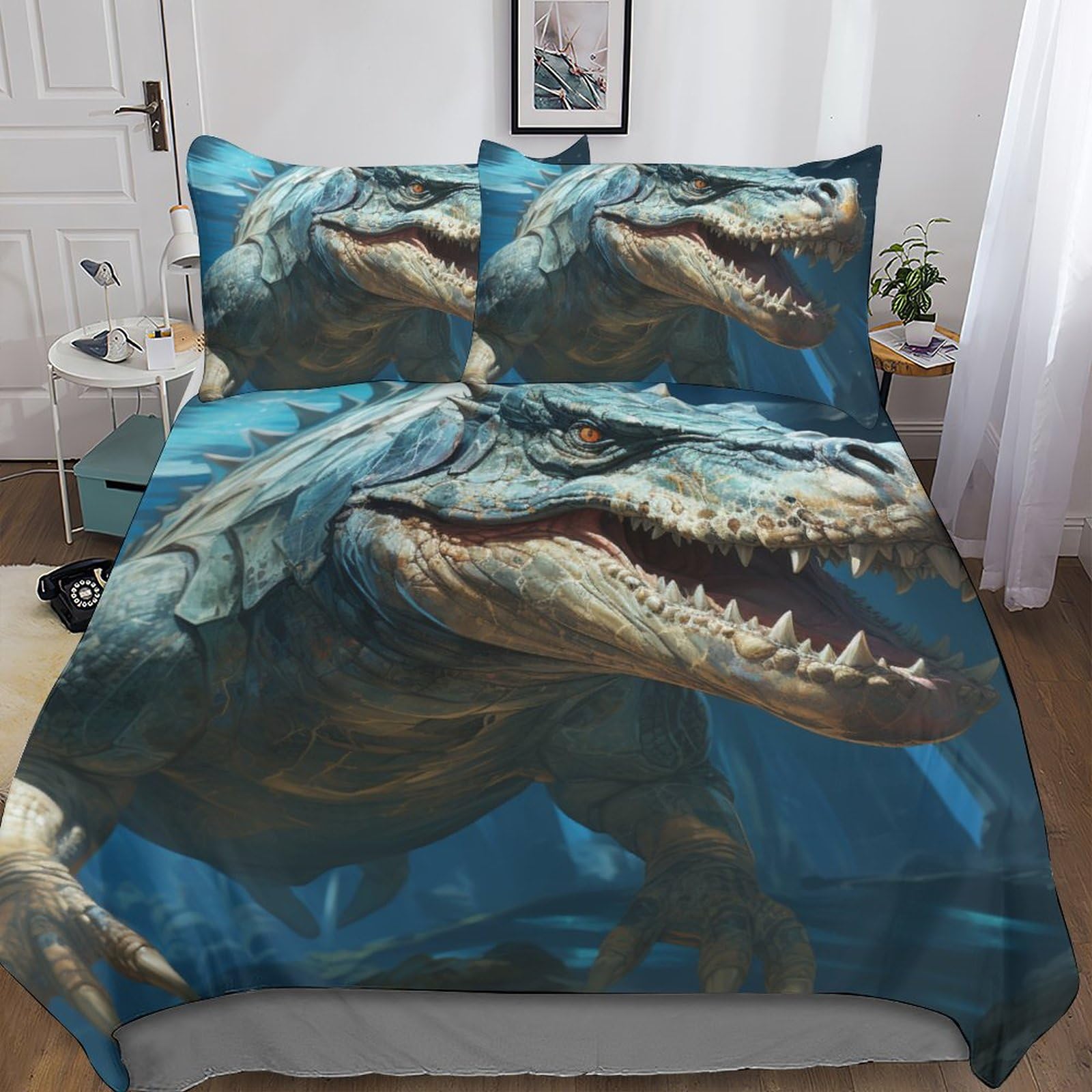 Ensemble de couette dinosaures sous-marins aux finitions soignées en tissu premium